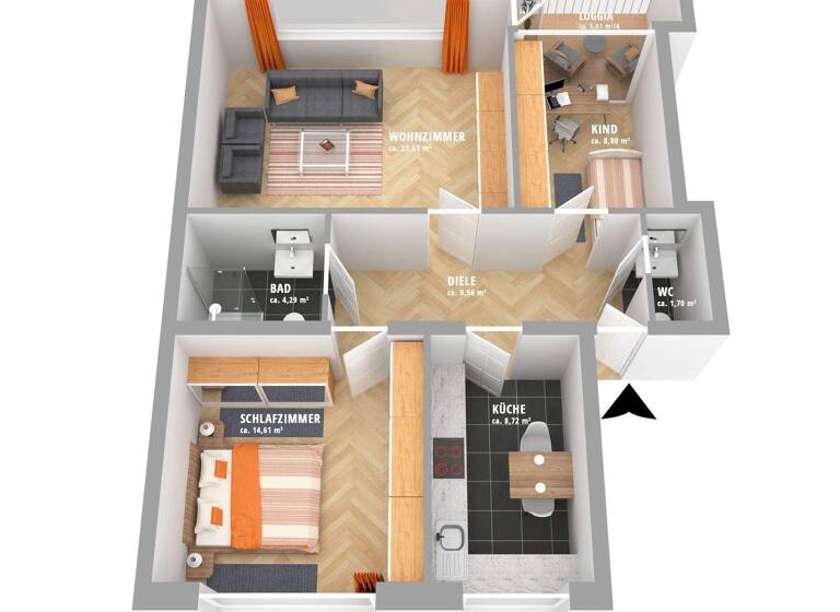 Wohnung zum Kauf 209.000 € 3 Zimmer 73 m² 93 Geschosse Dodesheide Osnabrück 49088