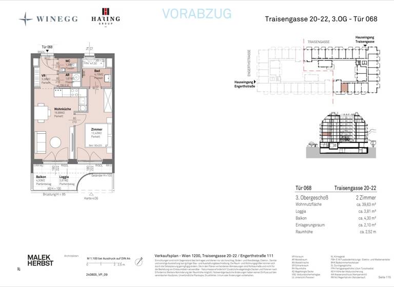 Wohnung zum Kauf - Erstbezug 292.500 € 2 Zimmer 39,6 m² 3. Geschoss Traisengasse 20-22 Wien 1200