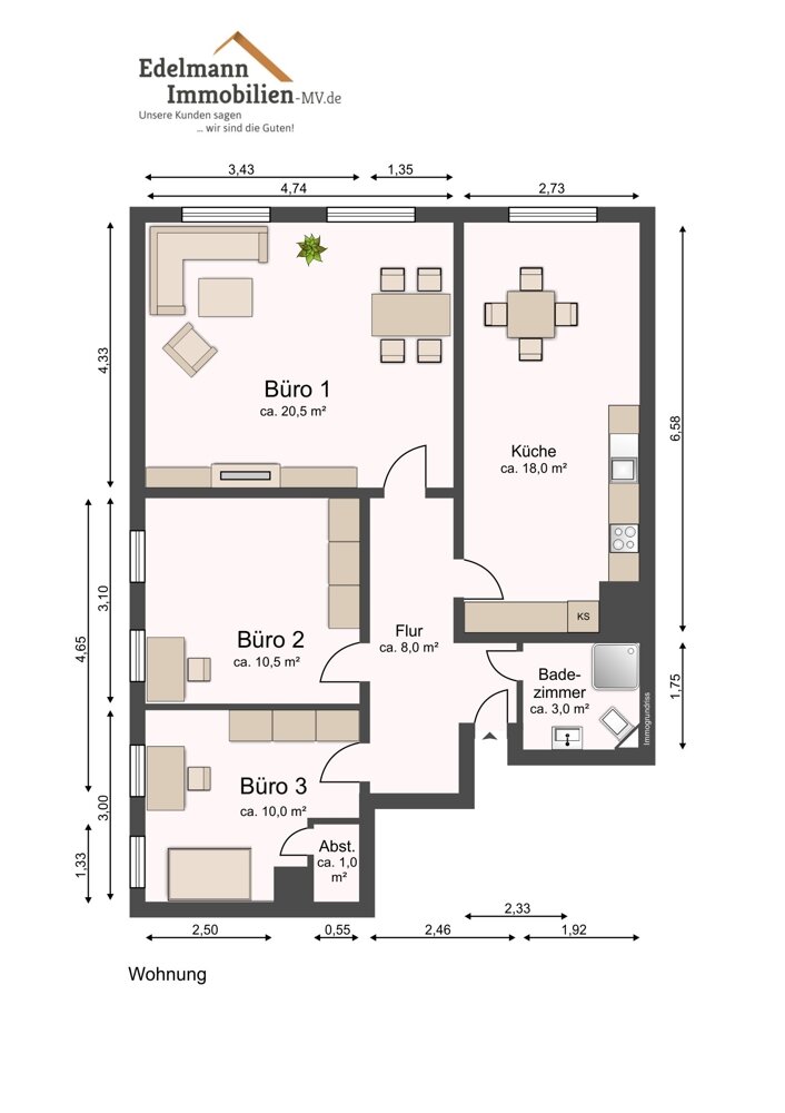 Bürofläche zur Miete 11,97 € Stadtmitte Rostock / Stadtmitte 18055