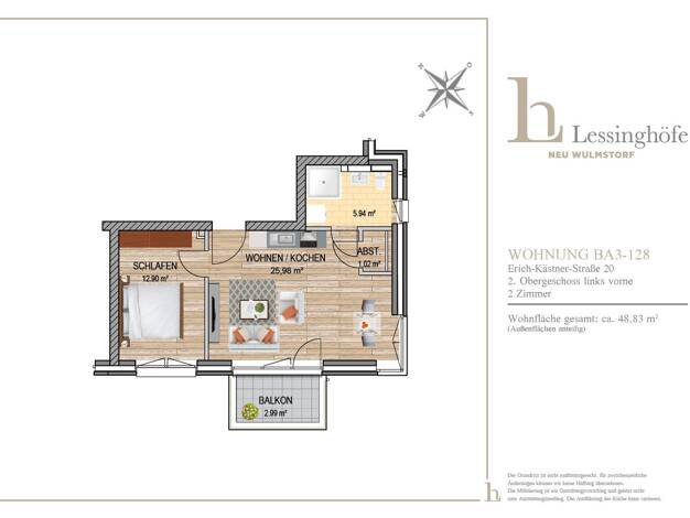 Wohnung zur Miete 695 € 2 Zimmer 48,8 m² 2. Geschoss Erich-Kästner-Straße 20 Neu Wulmstorf Neu Wulmstorf 21629