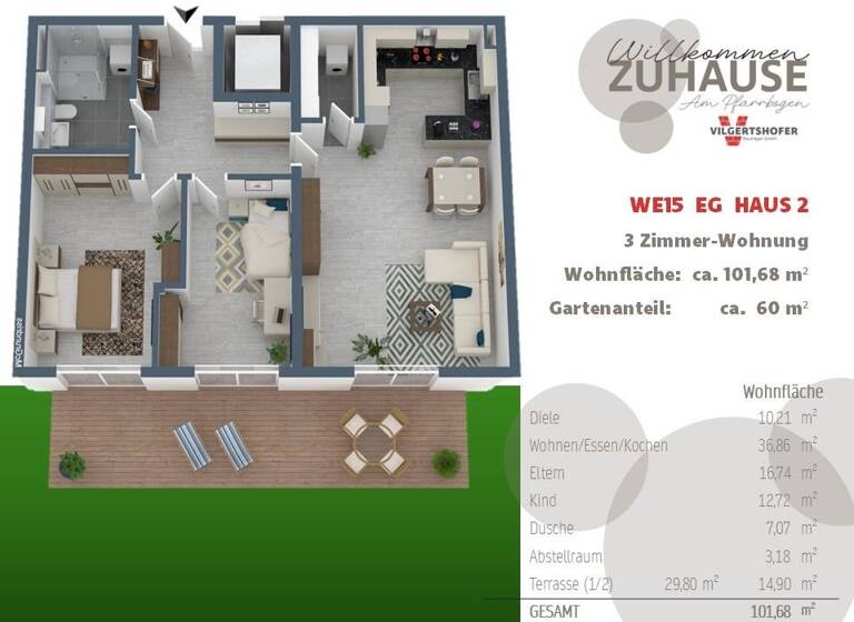 Wohnung zum Kauf - Erstbezug provisionsfrei 795.000 € 3 Zimmer 101,7 m² EG frei ab sofort Bürgermeister-Krug-Weg 1 Olching 82140