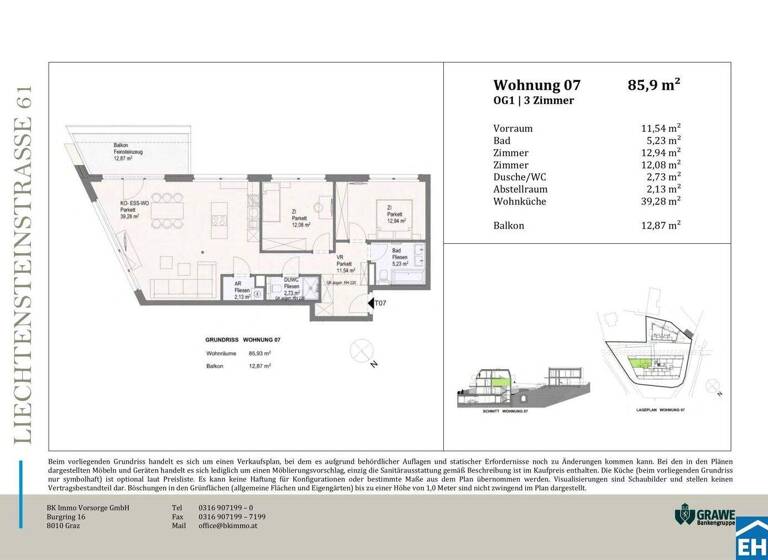 Wohnung zum Kauf - Erstbezug 508.000 € 3 Zimmer 85,9 m² 1. Geschoss frei ab sofort Liechtensteinstraße Brunn am Gebirge 2345