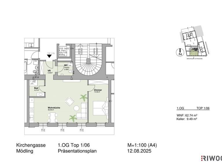 Wohnung zum Kauf - Erstbezug 435.000 € 2 Zimmer 62,7 m² 1. Geschoss Kirchengasse 1 Mödling 2340