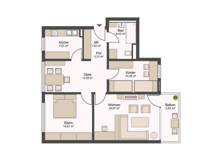 Wohnung zum Kauf 579.000 € 3 Zimmer 79 m² Ramersdorf-Perlach München 81737