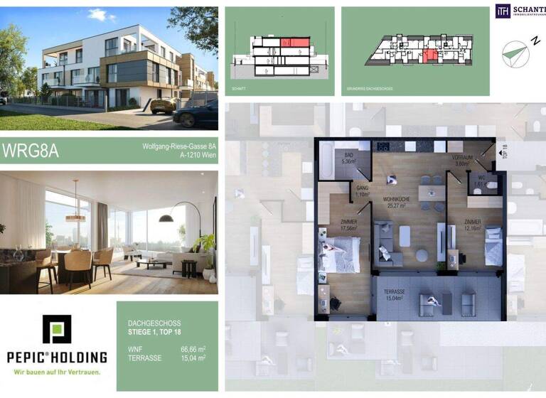 WG-Zimmer zum Kauf - Erstbezug provisionsfrei 409.000 € 3 Zimmer 66,7 m² 2. Geschoss Wolfgang-Riese-Gasse Wien,Floridsdorf 1210