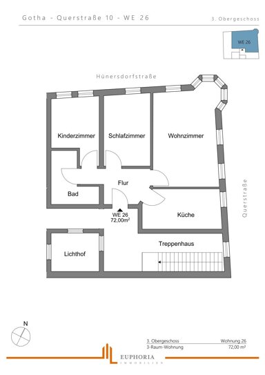 Wohnung zur Miete 540 € 3 Zimmer 72 m² 3. Geschoss frei ab 01.01.2025 Mitte Gotha 99867