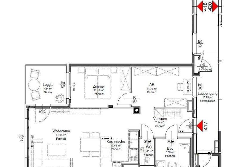 Wohnung zur Miete 912 € 3 Zimmer 68,3 m² 2. Geschoss Wien 1210