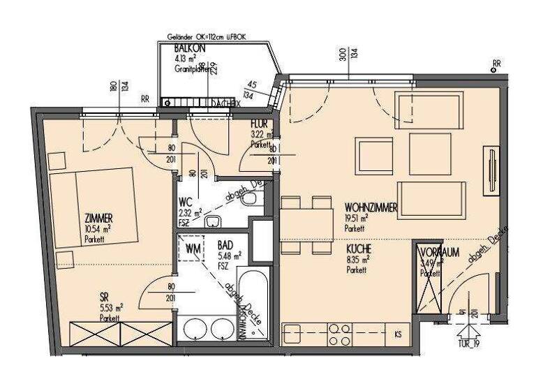 Wohnung zur Miete 1.298 € 2 Zimmer 58,4 m² 5. Geschoss Gumpendorfer Straße Wien 1060