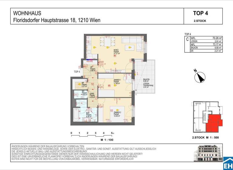 Wohnung zur Miete - Erstbezug 1.117 € 3 Zimmer 70,3 m² 2. Geschoss frei ab 01.05.2026 Wien 1210
