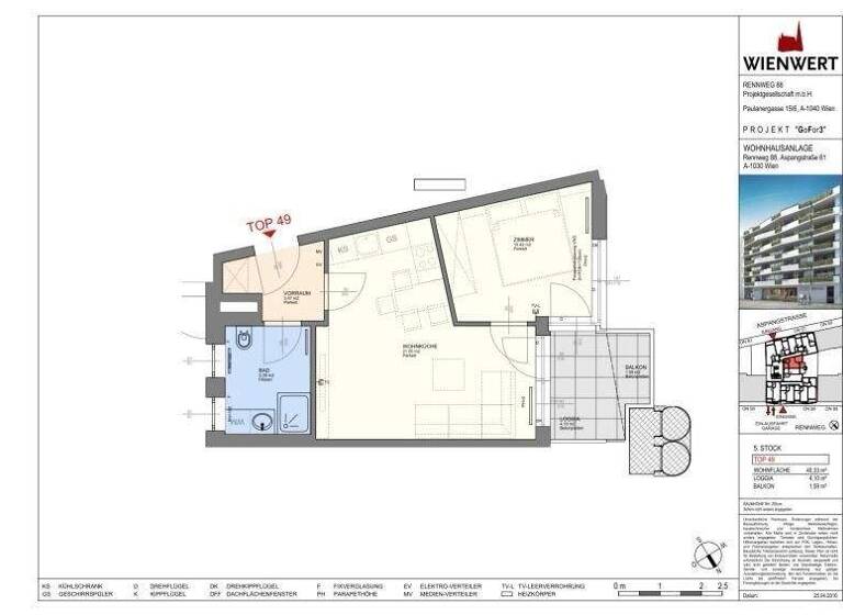 Wohnung zur Miete 755 € 2 Zimmer 40,3 m² 5. Geschoss frei ab 01.04.2026 Wien 1030