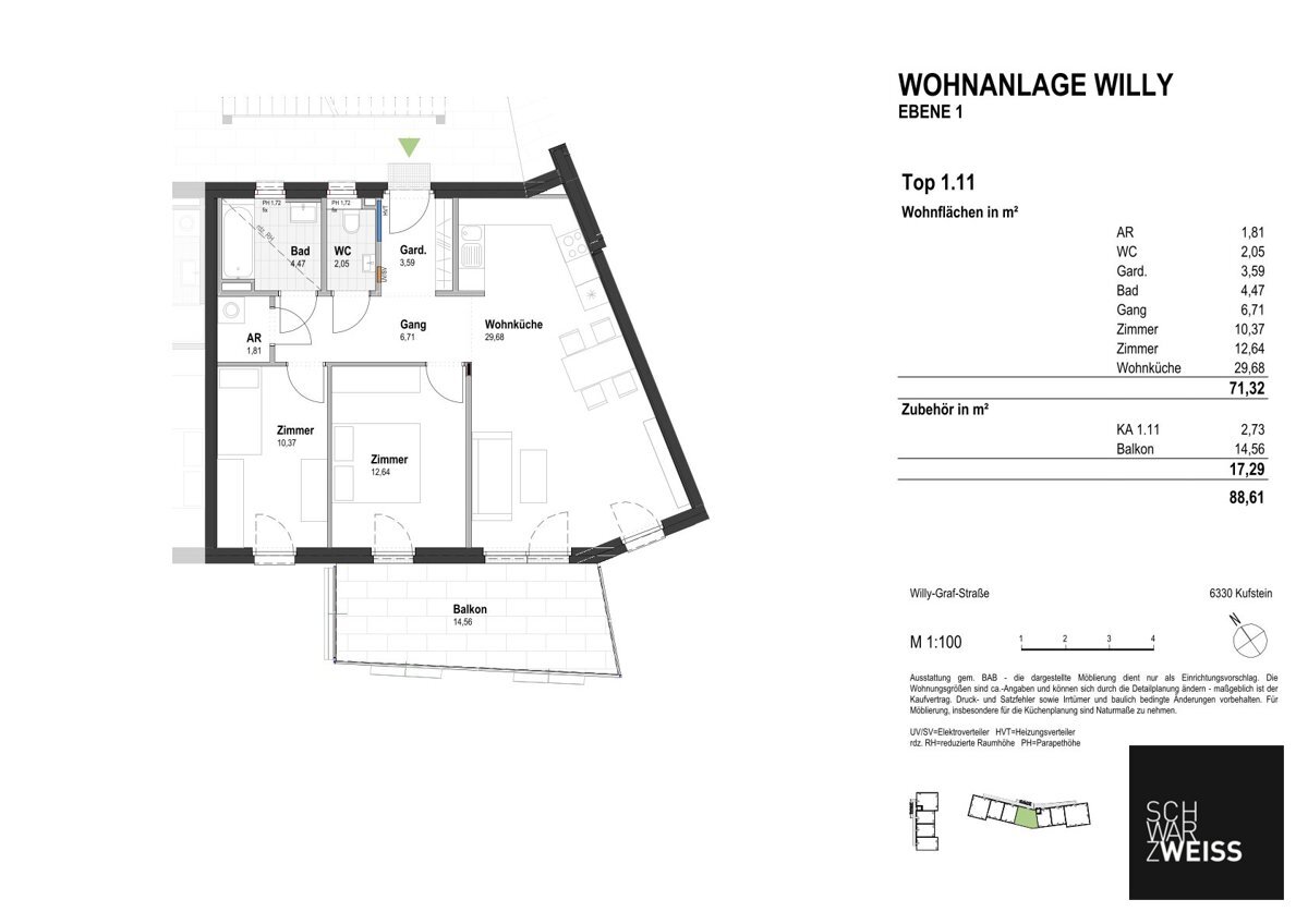 Wohnung zum Kauf 516.000 € 3 Zimmer 71,3 m²<br/>Wohnfläche 1.<br/>Geschoss Kufstein 6330