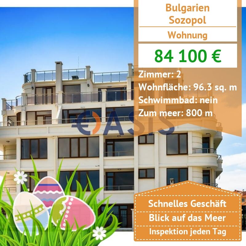 Apartment zum Kauf provisionsfrei 84.100 € 2 Zimmer 96 m²<br/>Wohnfläche 4.<br/>Geschoss Pat bez ime 13 Sozopol 8130