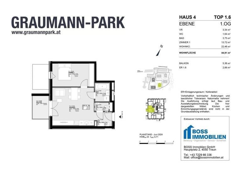 Wohnung zum Kauf - Erstbezug 252.600 € 2 Zimmer 44,9 m² 1. Geschoss Graumannpark 4 Traun 4050