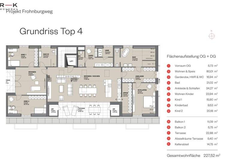 Wohnung zum Kauf - Erstbezug 3.600.000 € 5 Zimmer 227,5 m² 3. Geschoss Frohnburgweg Morzg Salzburg 5020