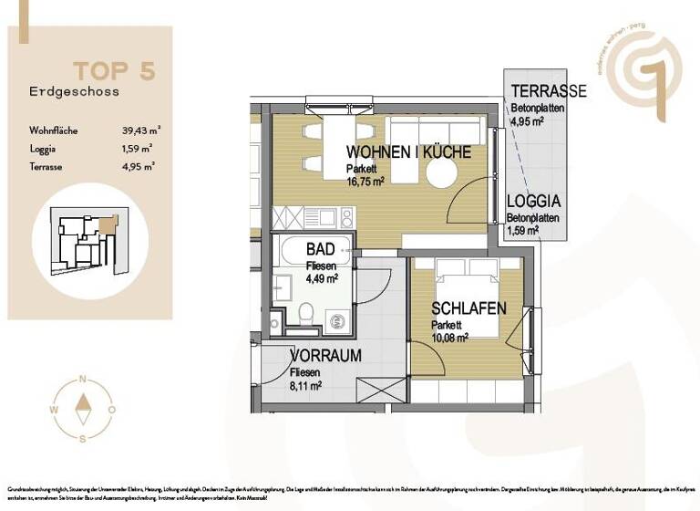 Wohnung zum Kauf - Erstbezug 179.000 € 2 Zimmer 39,4 m² EG Gartenstraße 1 Perg 4320