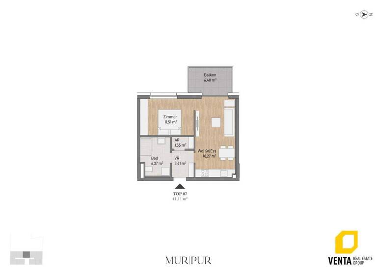Wohnung zum Kauf 191.577 € 2 Zimmer 41,1 m² 1. Geschoss Lagergasse 56 Gries Graz 8020