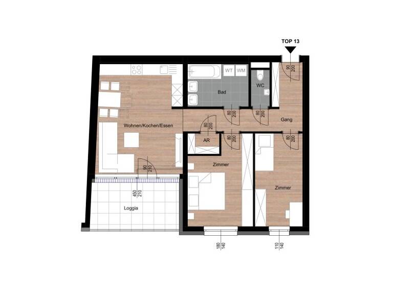 Wohnung zur Miete - Erstbezug 937 € 3 Zimmer 1. Geschoss Vitis 3902