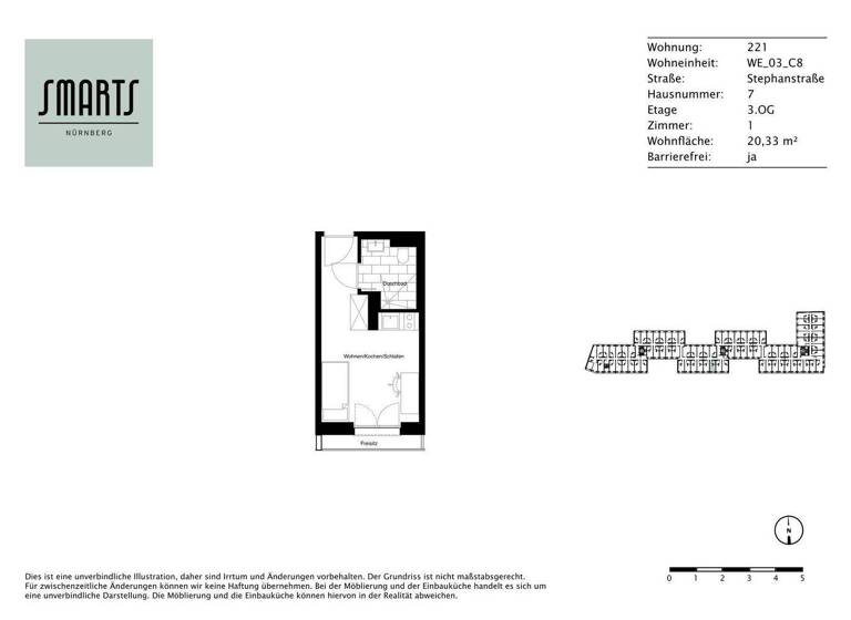 Studio zur Miete 510 € 1 Zimmer 20,3 m² 3. Geschoss frei ab 16.04.2026 Stephanstraße 7 St Peter Nürnberg 90478