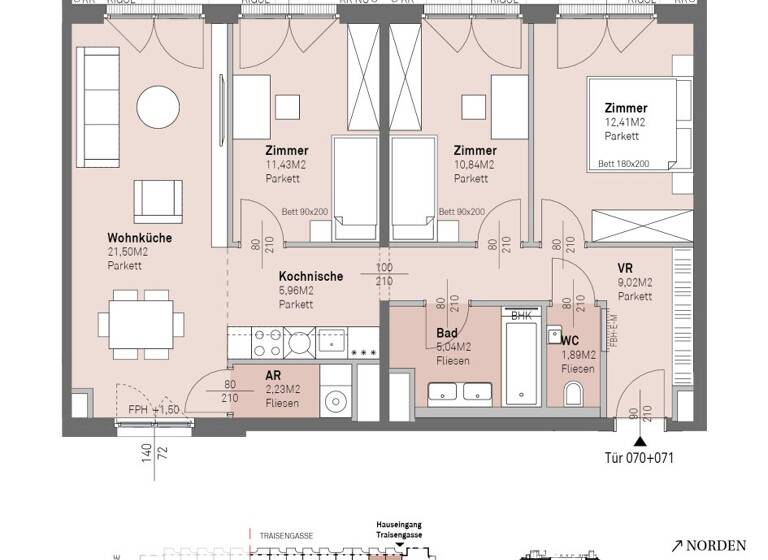 Wohnung zum Kauf - Erstbezug 604.400 € 4 Zimmer 80,3 m² 4. Geschoss frei ab 30.06.2028 Traisengasse 20-22 Wien 1200
