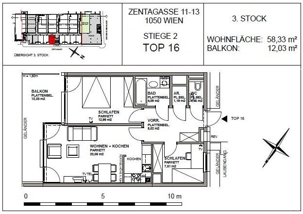 Wohnung zur Miete 920 € 3 Zimmer 58,3 m²<br/>Wohnfläche 3.<br/>Geschoss Zentagasse 11-13 Wien 1050