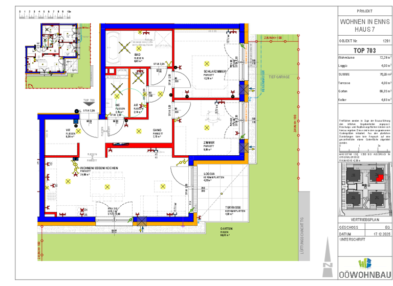 Wohnung zur Miete - Erstbezug 858 € 3 Zimmer 72,3 m² EG Kellner-Straße/Perausch-Straße Enns 4470