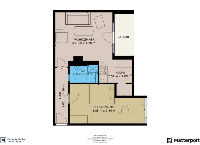 Wohnung zum Kauf 175.000 € 2 Zimmer 42 m² Aachen 52070