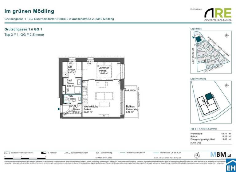 Wohnung zum Kauf - Erstbezug provisionsfrei 262.550 € 2 Zimmer 44,8 m² 1. Geschoss Grutschgasse 1 Mödling 2340