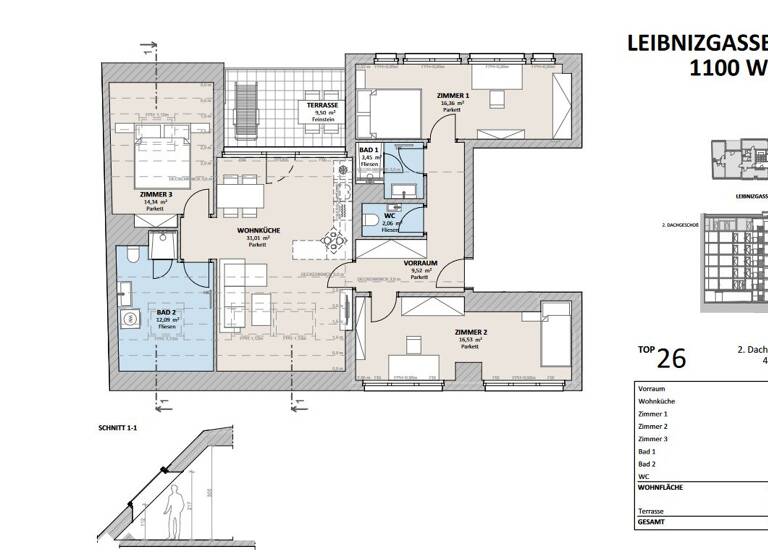 Wohnung zum Kauf - Erstbezug 599.900 € 4 Zimmer 105,4 m² 6. Geschoss Wien 1100