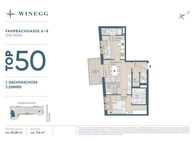 Wohnung zum Kauf - Erstbezug 456.700 € 3 Zimmer 60,4 m² 5. Geschoss Fahrbachgasse 6-8 Wien 1210