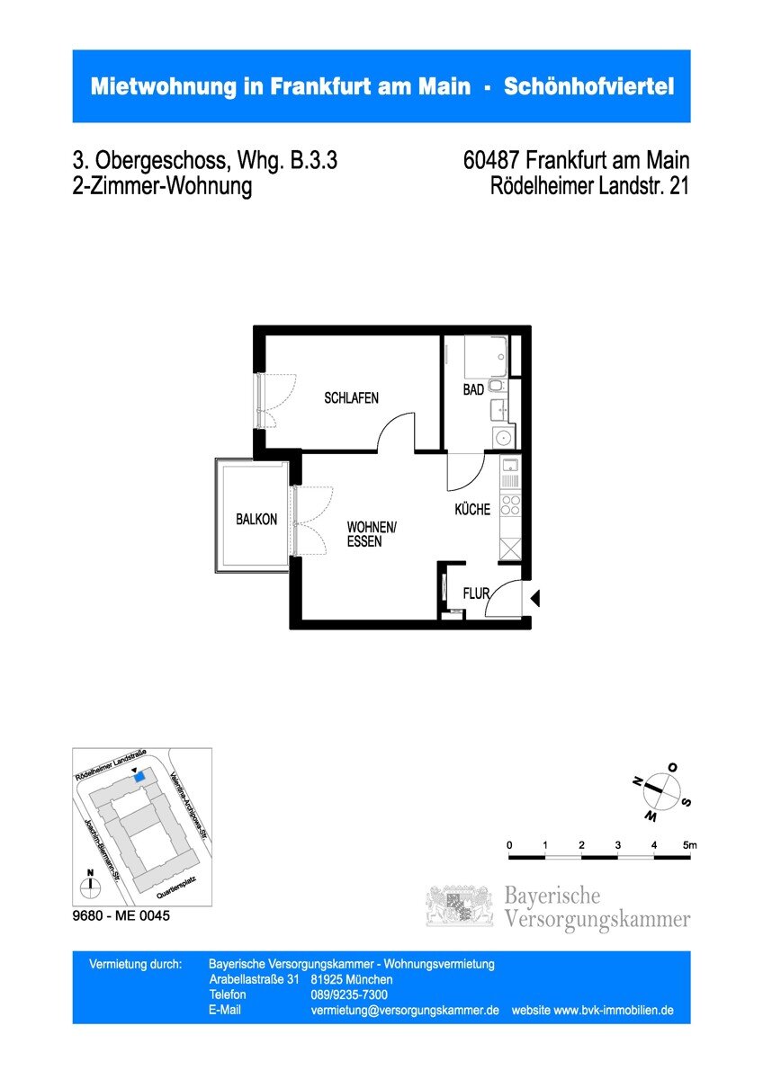 Wohnung zur Miete 1.193 € 2 Zimmer 52,4 m²<br/>Wohnfläche 3.<br/>Geschoss ab sofort<br/>Verfügbarkeit Rödelheimer Landstraße 21 Bockenheim Frankfurt am Main 60487