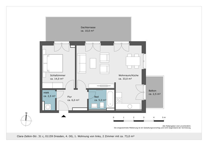 Wohnung zur Miete 1.102 € 2 Zimmer 72,9 m²<br/>Wohnfläche 4.<br/>Geschoss Clara-Zetkin-Str. 31c Löbtau-Süd (Zauckeroder Str.) Dresden 01159