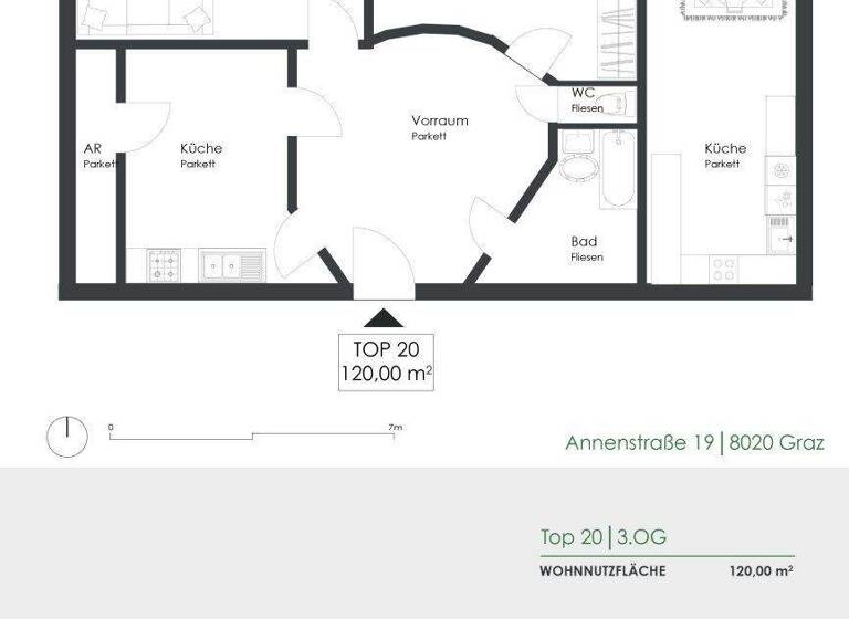 Wohnung zur Miete 1.105 € 3 Zimmer 120,7 m² 3. Geschoss Annenstraße 19 Gries Graz 8020