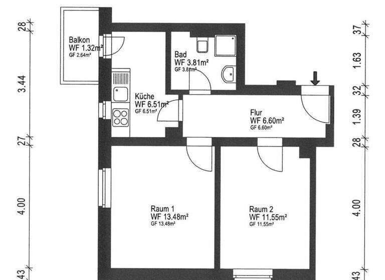 Wohnung zum Kauf 99.000 € 2 Zimmer 43,4 m² EG Naußlitz Dresden 01159