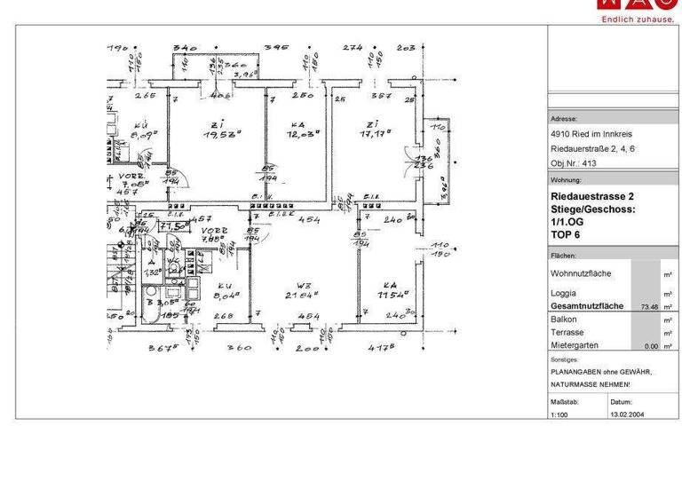 Wohnung zur Miete 518 € 3 Zimmer 73,5 m² 1. Geschoss frei ab 01.05.2026 Riedauerstraße 2 Ried im Innkreis 4910