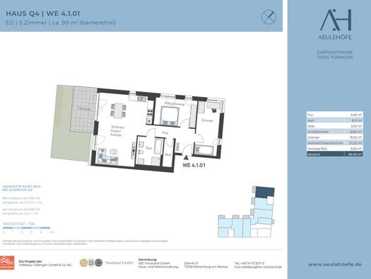 Wohnung zur Miete 1.546 € 3 Zimmer 90 m² frei ab sofort Gartenstraße Österberg Tübingen 72074