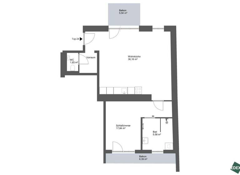 Terrassenwohnung zur Miete 1.211 € 2 Zimmer 61,2 m² 4. Geschoss frei ab 01.05.2026 Wien 1200