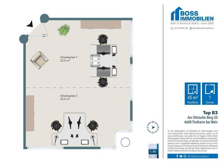 Büro zur Miete 250 € 1 Zimmer 22,5 m² Bürofläche Am Ottstorfer Berg 50 Thalheim bei Wels 4600