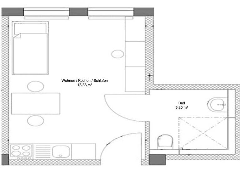 Studio zur Miete 335 € 1 Zimmer 23,6 m² EG frei ab 01.06.2026 Alträcknitz 12 Räcknitz/Zschertnitz Dresden 01217