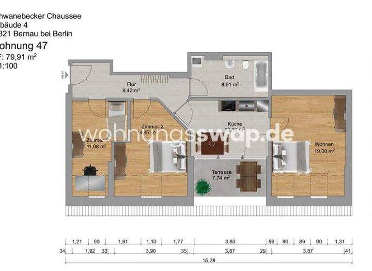 Studio zur Miete Tauschwohnung 999 € 3 Zimmer 80 m² 3. Geschoss Bernau 16321