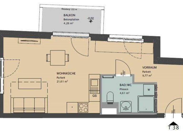 Studio zur Miete 687 € 1 Zimmer 2. Geschoss Meldemannstraße Wien 1200