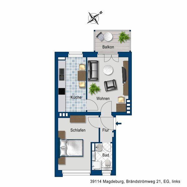 Wohnung zur Miete 316 € 2 Zimmer 45,8 m²<br/>Wohnfläche 23.12.2024<br/>Verfügbarkeit Brändströmweg 21 Siedlung Cracau Magdeburg 39114