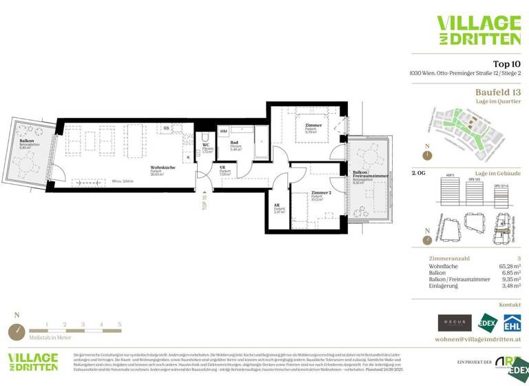 Terrassenwohnung zum Kauf - Erstbezug 492.000 € 3 Zimmer 65,3 m² 2. Geschoss Otto-Preminger-Straße Wien 1030