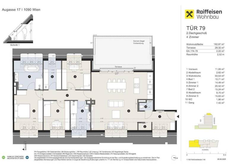 Terrassenwohnung zum Kauf - Erstbezug provisionsfrei 1.962.900 € 4 Zimmer 162,9 m² 7. Geschoss Augasse Wien,Alsergrund 1090
