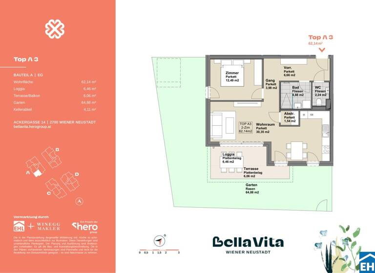 Wohnung zum Kauf - Erstbezug 329.900 € 2 Zimmer 62,1 m² EG Ackergasse Wiener Neustadt 2700