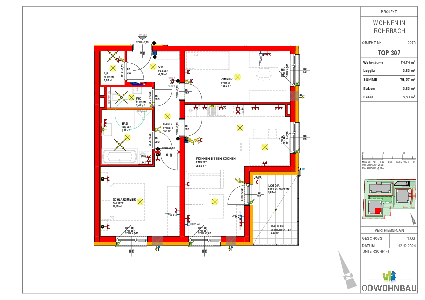 Wohnung zur Miete 755 € 3 Zimmer 74,7 m²<br/>Wohnfläche 1.<br/>Geschoss Fadingerstraße Rohrbach-Berg 4150