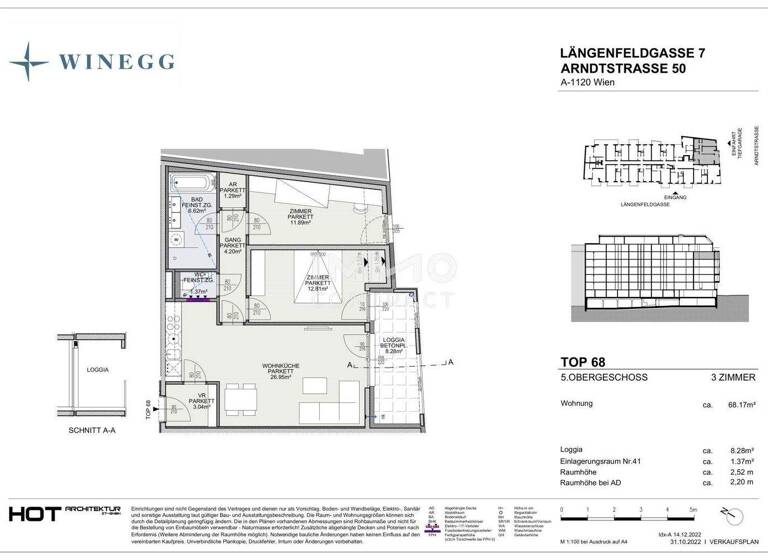 Wohnung zum Kauf - Erstbezug 528.500 € 3 Zimmer 68,2 m² 5. Geschoss Wien 1120