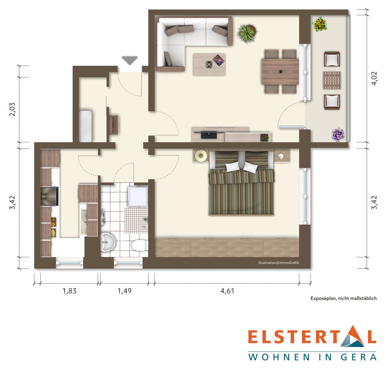 Wohnung zur Miete 416 € 2 Zimmer 50 m²<br/>Wohnfläche 4.<br/>Geschoss Johannes-R.-Becher-Str. 4 Bieblach 2 Gera 07546