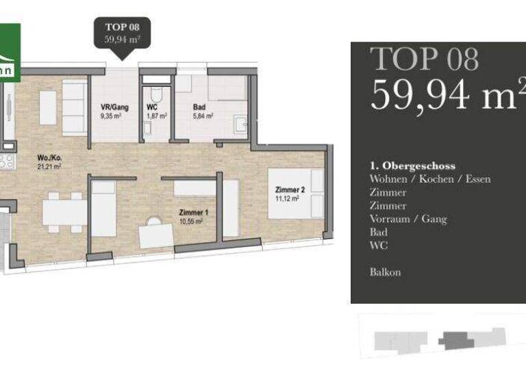 Wohnung zum Kauf - Erstbezug provisionsfrei 375.881 € 3 Zimmer 59,2 m² 1. Geschoss Sankt Leonhard Graz 8010