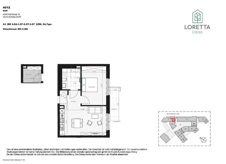 Wohnung zur Miete - Erstbezug 1.080 € 2 Zimmer 54,9 m² EG Martinstr. 42a Bilk Düsseldorf 40223
