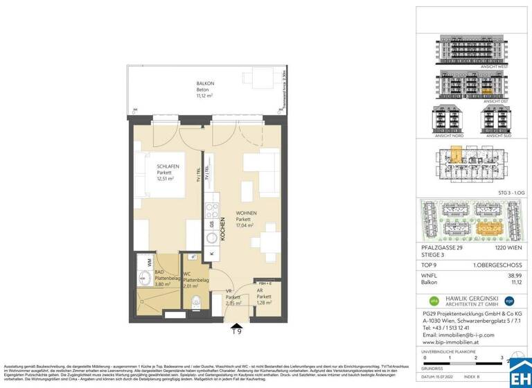 Wohnung zum Kauf 210.000 € 2 Zimmer 39 m² 1. Geschoss frei ab 01.04.2030 Pfalzgasse 29 Wien 1220